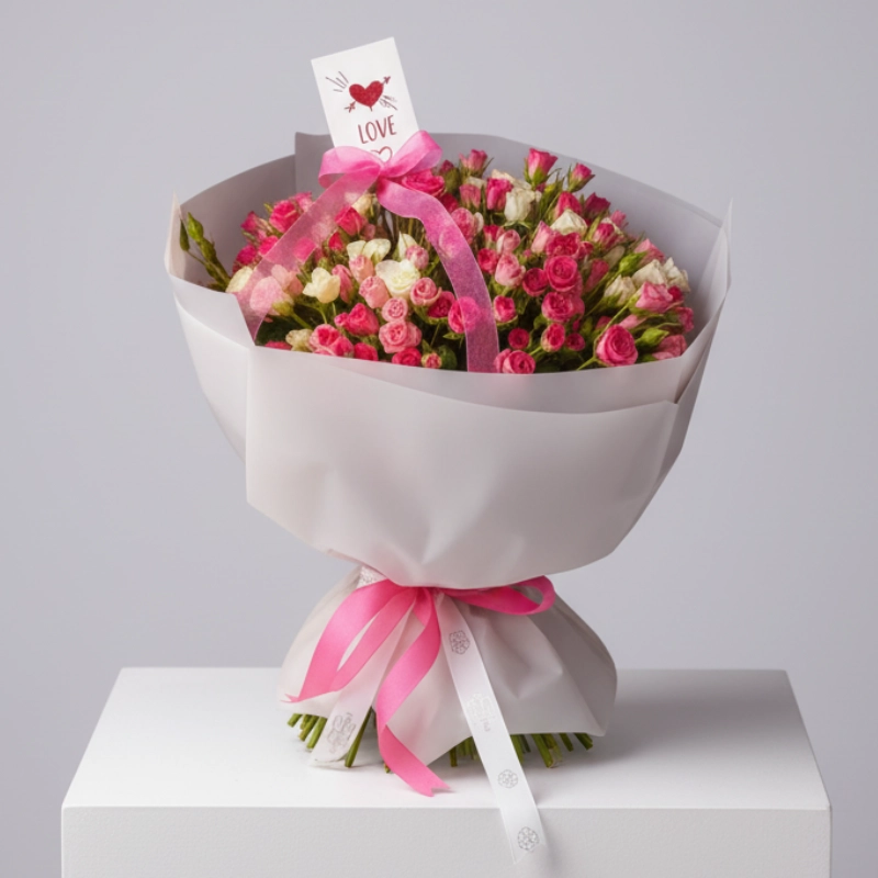 One Love Pink And White Spray Roses Bouquet